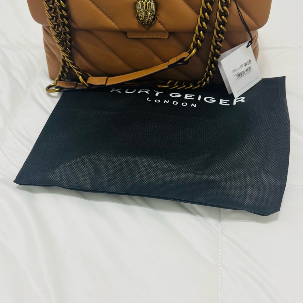 Kurt Geiger Brown Quilted Shoulder Bag with Gold Chain